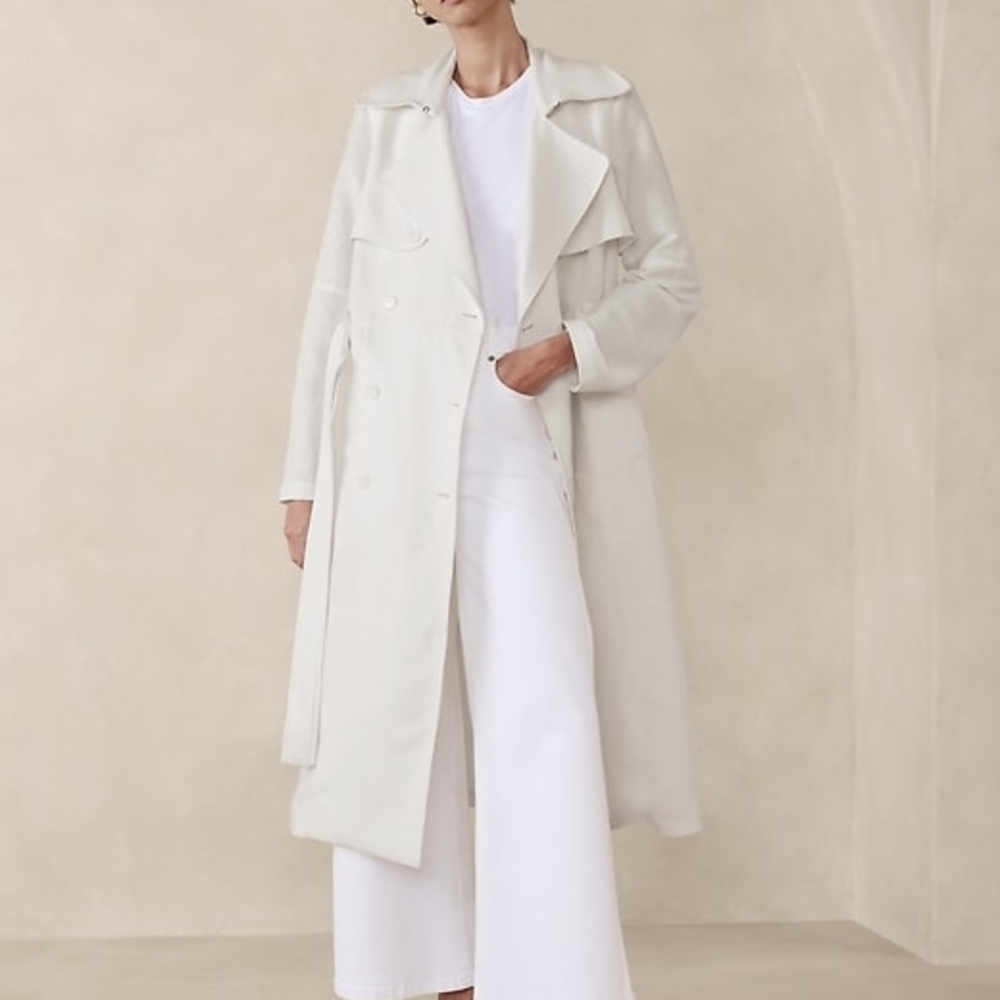 Elegant White Women's Trench Coat - Picture 2 of 2
